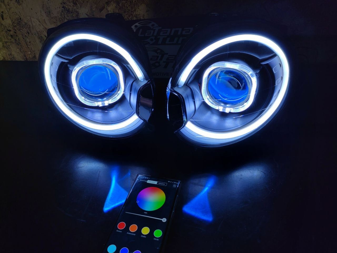 Coppia di fari Alogeni lenticolari BLACK BAD LOOK E STRIP LED - 500 Abarth
