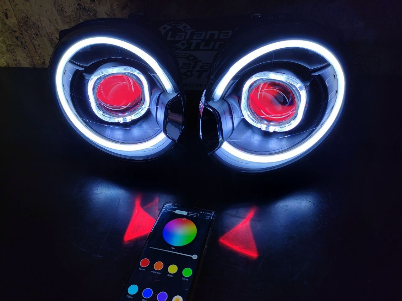 Coppia di fari Alogeni lenticolari BLACK BAD LOOK E STRIP LED - 500 Abarth