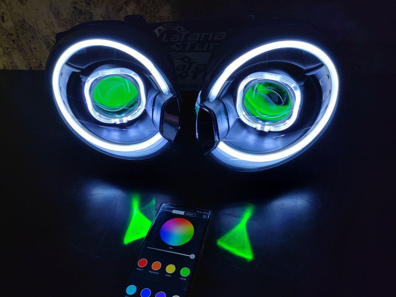 Coppia di fari Alogeni lenticolari BLACK BAD LOOK E STRIP LED - 500 Abarth